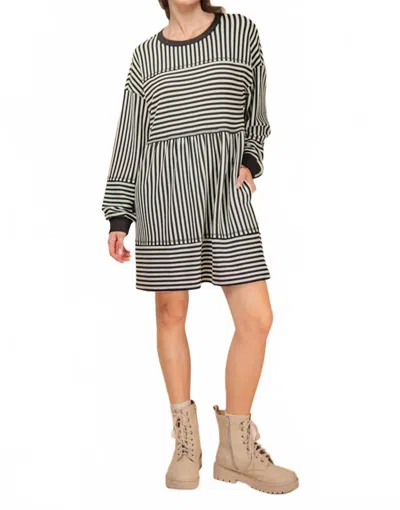 Very J Oversized Striped Casual Knit Mini Dress In Ivory Stripe In Multi