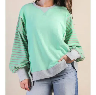 Very J Oversized Striped Casual Knit Top In Green