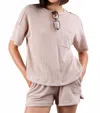 Very J Oversized Two Tone Double Knit Top & Shorts In Oat In Brown