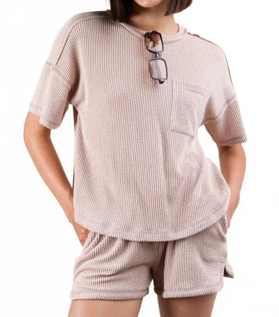 Very J Oversized Two Tone Double Knit Top & Shorts In Oat In Brown
