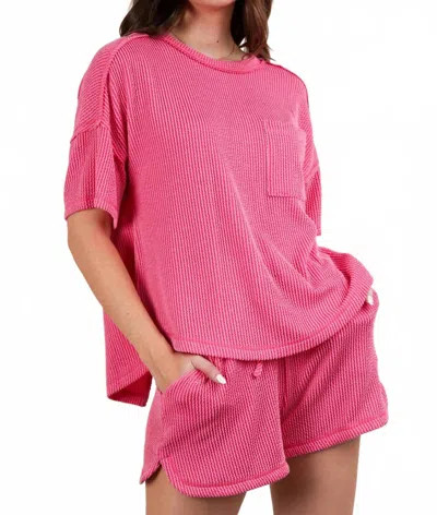 Very J Oversized Two Tone Double Knit Top & Shorts In Pink