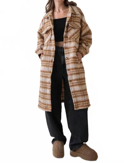 Very J Plaid Shacket Jacket In Cream In Brown