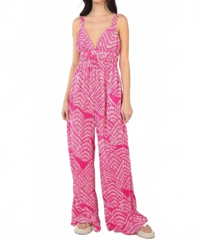 Very J Pleated Sleeveless Wide Leg Jumpsuit In Hot Pink