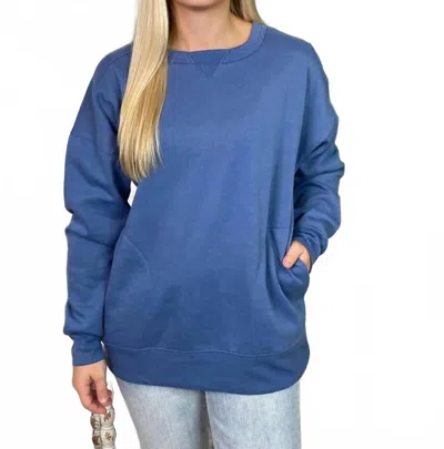 Very J Pocket Long Sleeve Sweatshirt In Denim In Blue