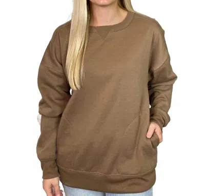 Very J Pocket Long Sleeve Sweatshirt In Mocha In Brown
