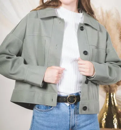 Very J Pocket Patched Collared Shacket In Green In Gray