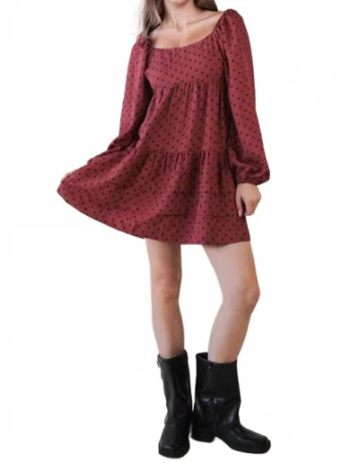 Very J Polka Dot Print Tiered Mini Dress In Brick In Green