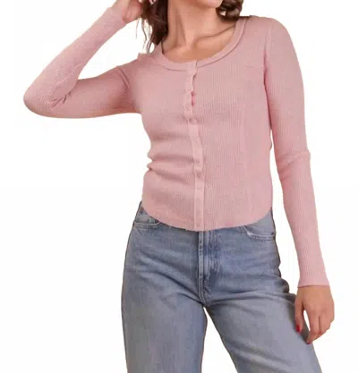 Very J Rib Knit Button Top In Pink