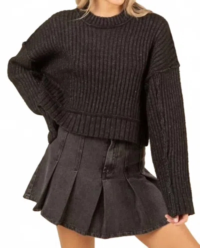 Very J Ribbed Knit Sweater Pullover In Black In Brown
