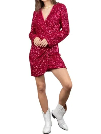 VERY J SEQUIN GLITTER MINI DRESS IN RASPBERRY