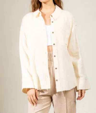 Very J Shacket Gauze Button Down Shirt Top In Cream