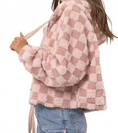 Very J Sherpa Check Jacket In Blush In Multi