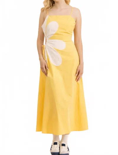 Very J Side Cutout Floral Detail Resort Midi Dress In Yellow