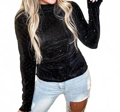 Very J Stone Velvet Sparkle Fitted Top In Black