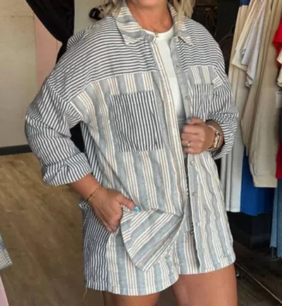 Very J Stripe Shirt Top And Shorts Set In Taupe In Pink