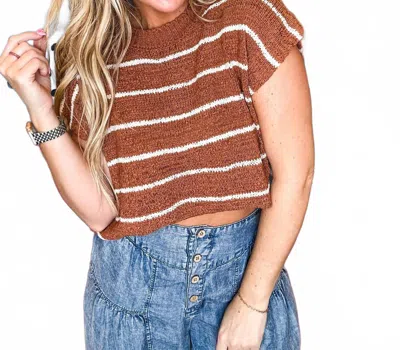 Very J Striped Knit Sweater Vest Top In Camel In Brown