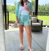 Very J Striped Oversized Shirt Top & Shorts Set In Green In Green