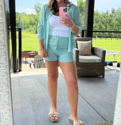 Very J Striped Oversized Shirt Top & Shorts Set In Green