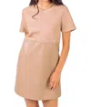 Very J Suede & Leather Mini Dress In Beige In Beige