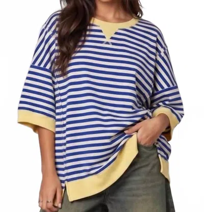 Very J Susan Stripe Knit Top In Blue/ Yellow