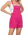 Very J Suspender Solid Woven Casual Overall Romper In Fuchsia In Purple