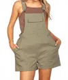 Very J Suspender Solid Woven Casual Overall Romper In Olive In Green