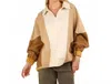 Very J Taupe Color Block Top In Cream In Multi