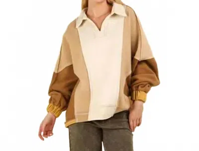 Very J Taupe Color Block Top In Cream In Multi