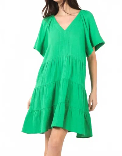 Very J Texture V-neck Ruffled Tiered Dress In Green