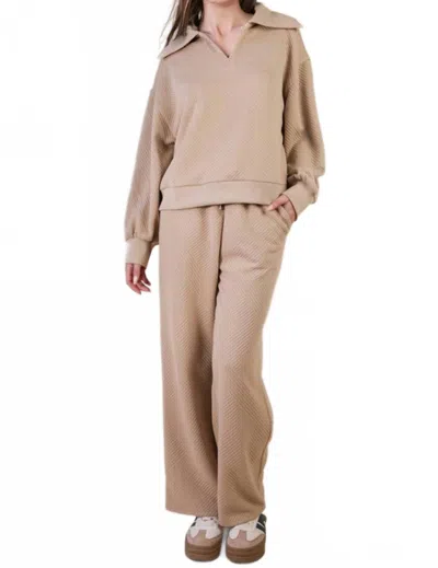Very J Textured Knit Top And Pants Set In Taupe In Green