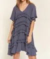Very J Tiered Ruffle Mini Dress In Cement Grey