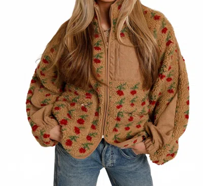 Very J Tiny Tulip Fleece Jacket In Brown