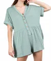 Very J Two Tone Ribbed Knit Comfy Casual Romper In Green In Green