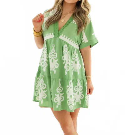 Very J V-neck Mini Dress In Green/ivory