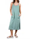Very J V-neck Sleeveless Casual Comfy Midi Dress In Sage In Blue