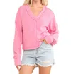 Very J Vneck Raw Hem Cozy Sweater In Pink In Pink