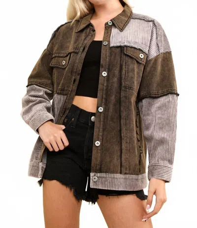 Very J Washed Oversized Shacket In Multi In Purple