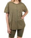 Very J Washed Stretchy Knit Activewear Top & Shorts In Olive In Green