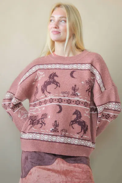 Very J Western Express Knit Sweater In Mauve In Multi