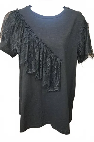 Very J Women's Lacy Tee In Black In Neutral