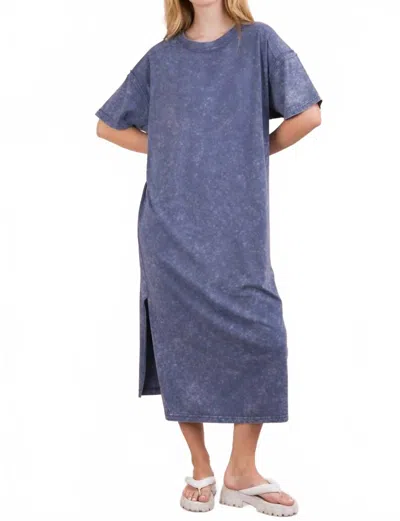 Very J Women's Mineral Washed Casual Comfy Midi Dress In Blue