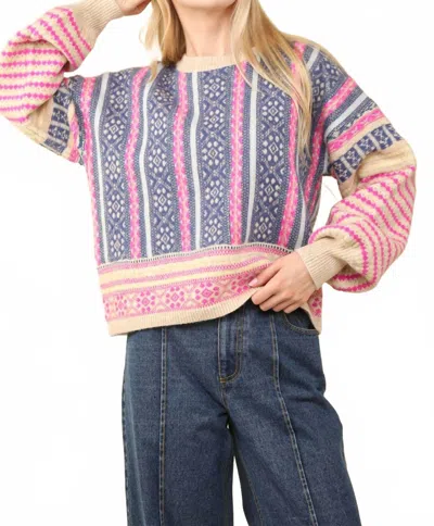 Very J Women's Opal Oversized Cozy Printed Knit Sweater In Multi Color