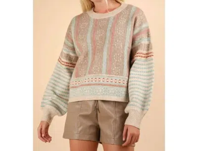 Very J Women's Oversized Cozy Printed Knit Sweater In Sage In Multi