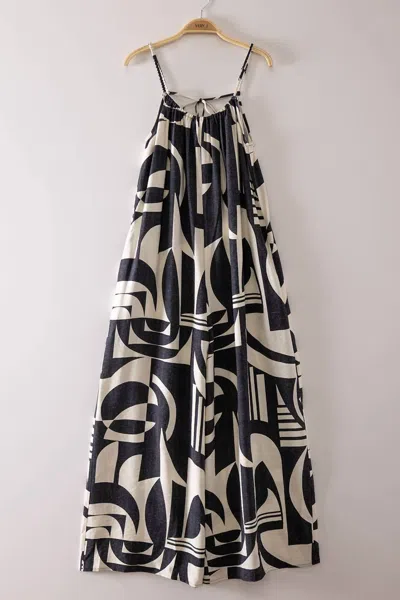 Very J Women's Sleeveless Oversized Abstract Print Jumpsuit In Black Mix In Blue