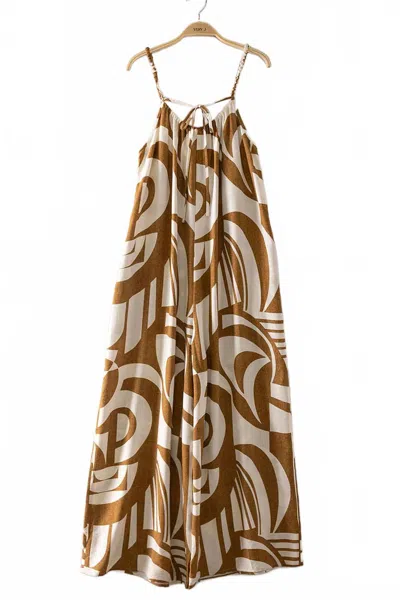 Very J Women's Sleeveless Oversized Abstract Print Jumpsuit In Mocha Mix In Multi