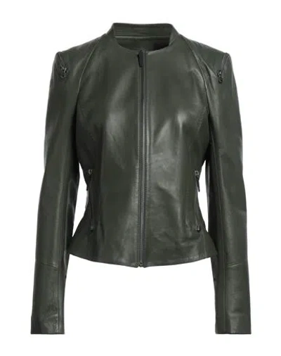 Vespucci By Vsp Woman Jacket Dark Green Size 10 Lambskin