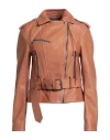 Vespucci By Vsp Woman Jacket Tan Size 10 Lambskin In Brown