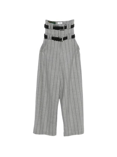 Vestiaire D'un Oiseau Libre Belted Striped Trousers In Gray