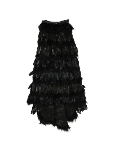 Vestiaire D'un Oiseau Libre Feather-embellished Maxi Skirt In Black