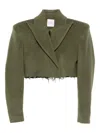 Vestiaire D'un Oiseau Libre Frayed-hem Wide-lapels Jacket In Green